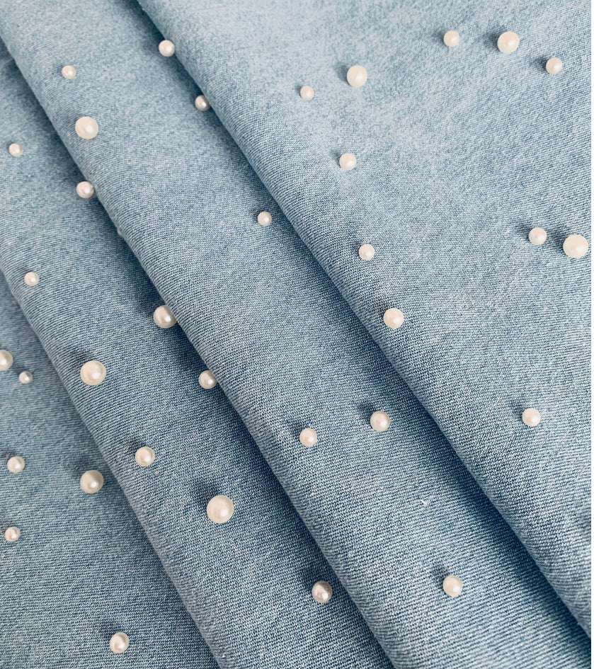 MUTT-terial Girl – Pearl Embellished Denim Dog Bandana